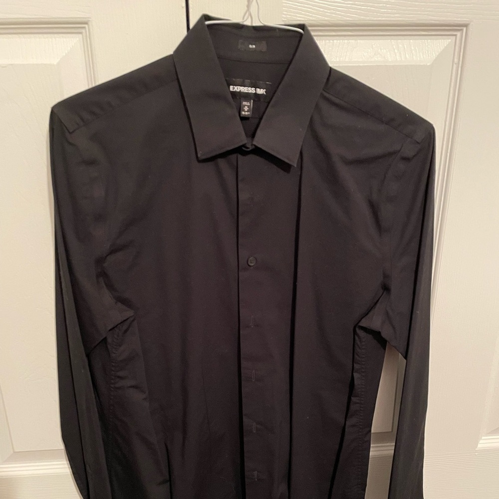 Express medium slim black button down dress shirt